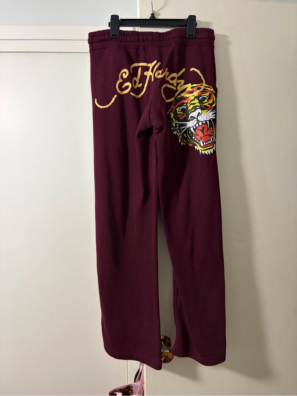 Ed Hardy women Maroon Joggers with Tiger & Script